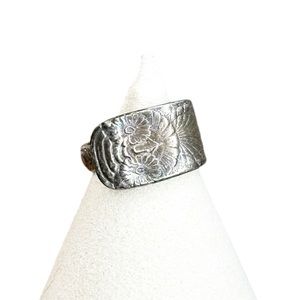 Vintage Floral Spoon Ring Adjustable Silver-Plate